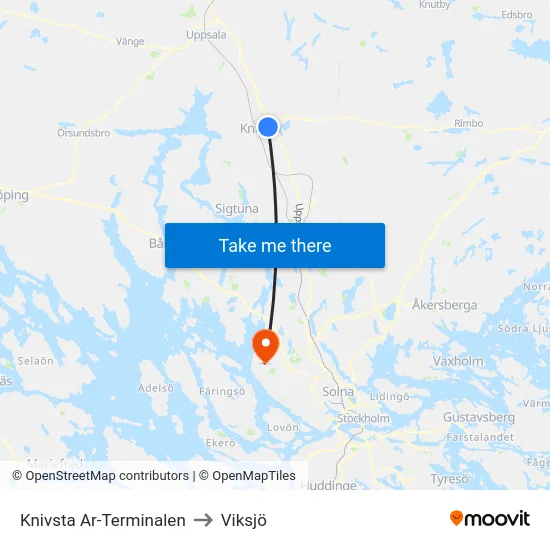 Knivsta Ar-Terminalen to Viksjö map