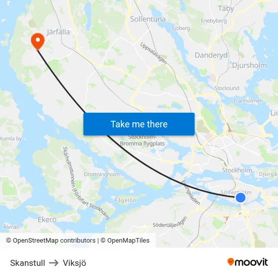 Skanstull to Viksjö map