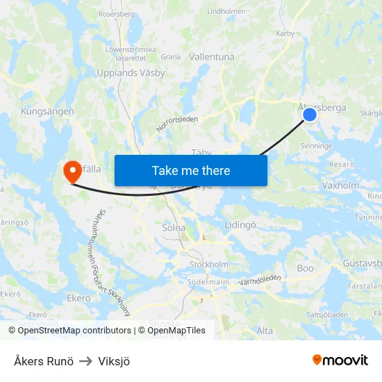 Åkers Runö to Viksjö map