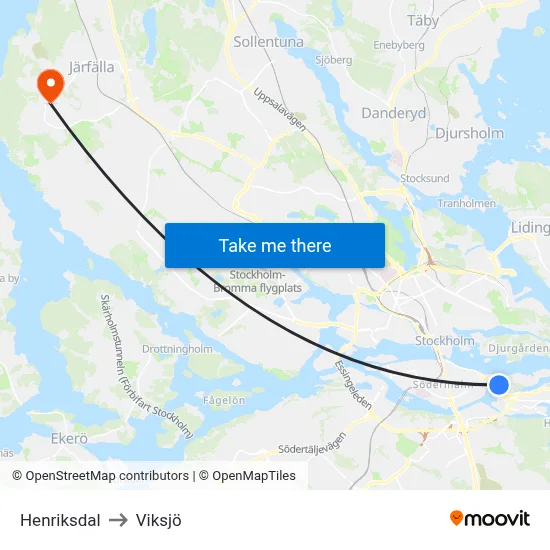 Henriksdal to Viksjö map