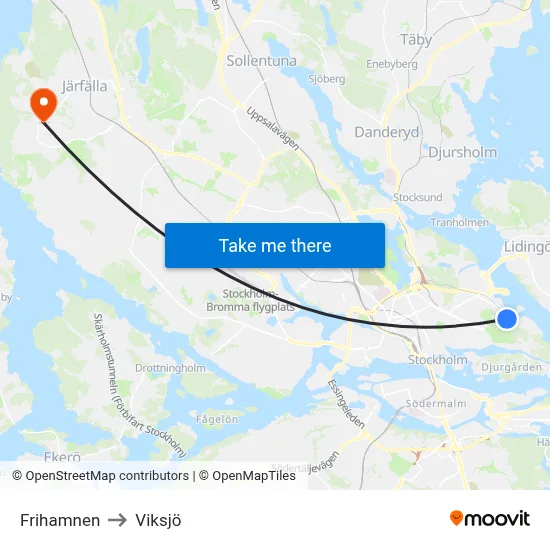 Frihamnen to Viksjö map