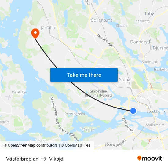Västerbroplan to Viksjö map