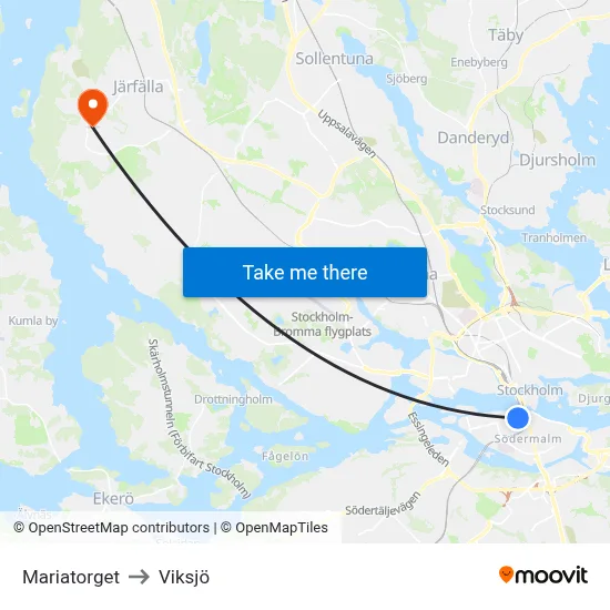 Mariatorget to Viksjö map