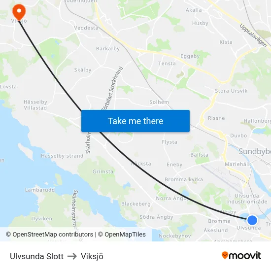 Ulvsunda Slott to Viksjö map