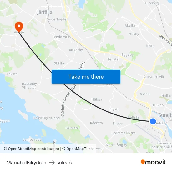 Mariehällskyrkan to Viksjö map
