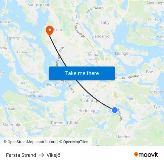 Farsta Strand to Viksjö map