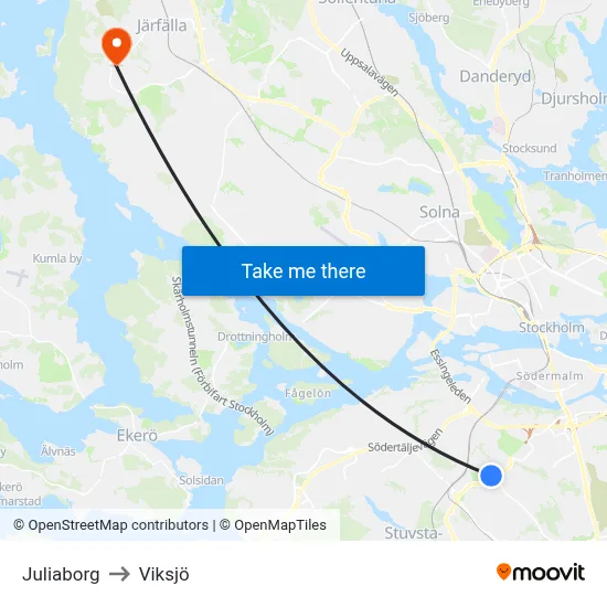 Juliaborg to Viksjö map