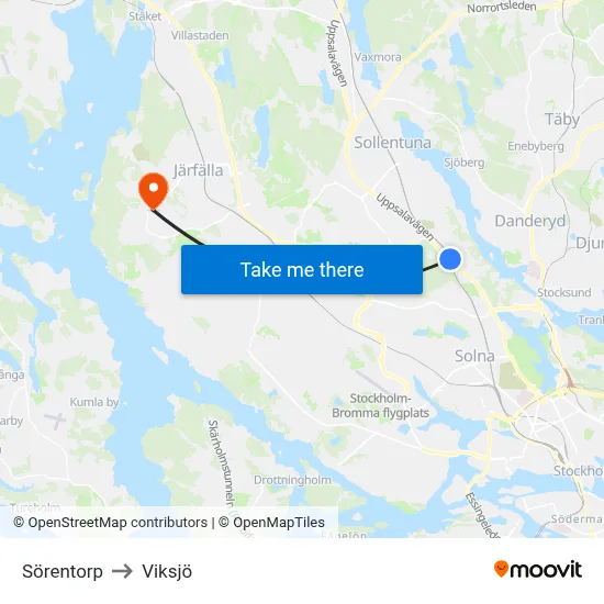 Sörentorp to Viksjö map