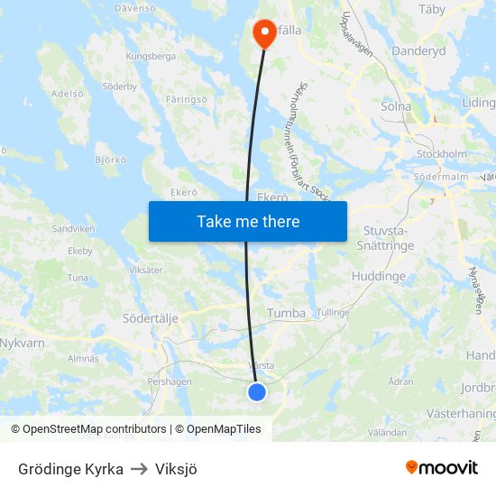 Grödinge Kyrka to Viksjö map