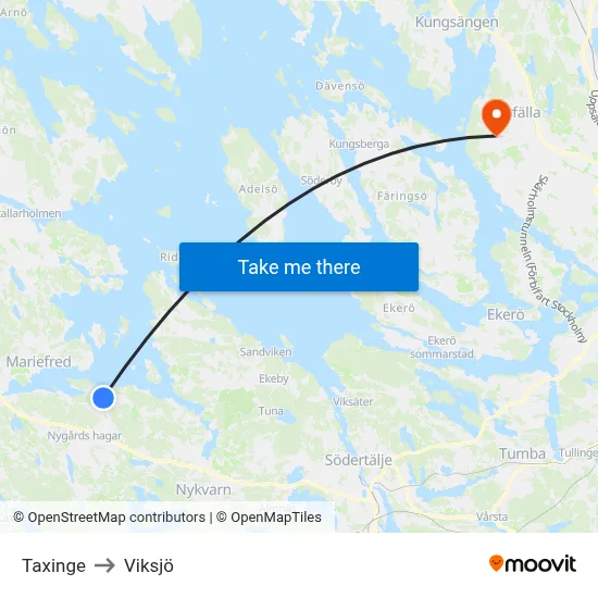 Taxinge to Viksjö map