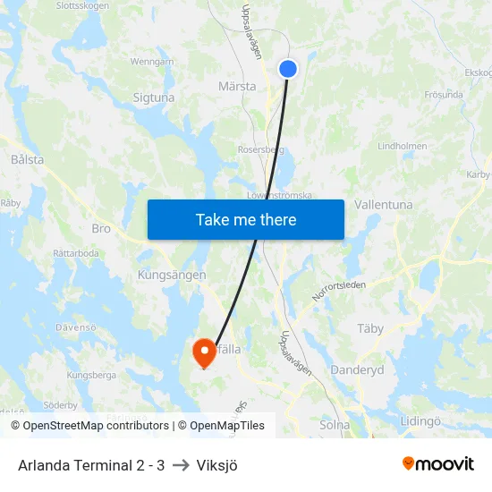 Arlanda Terminal 2 - 3 to Viksjö map