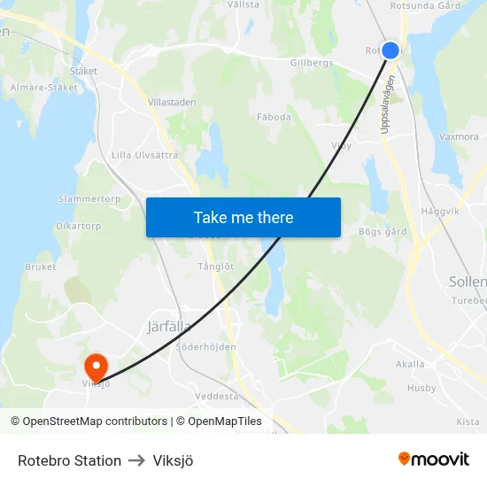 Rotebro Station to Viksjö map