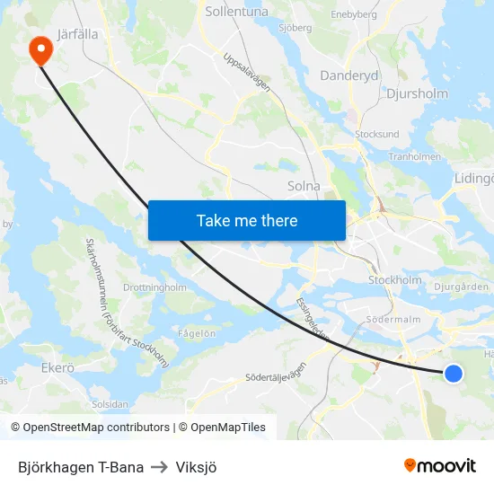 Björkhagen T-Bana to Viksjö map