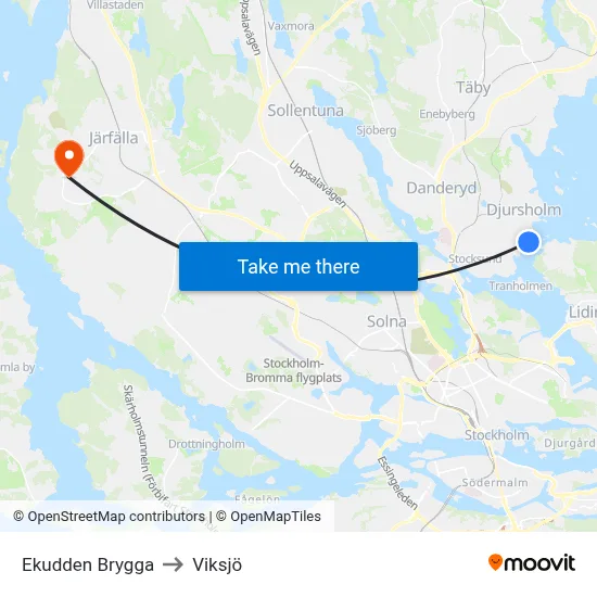 Ekudden Brygga to Viksjö map