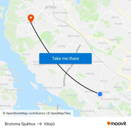 Bromma Sjukhus to Viksjö map