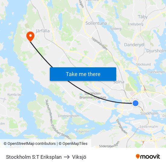 Stockholm S:T Eriksplan to Viksjö map