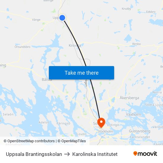 Uppsala Brantingsskolan to Karolinska Institutet map