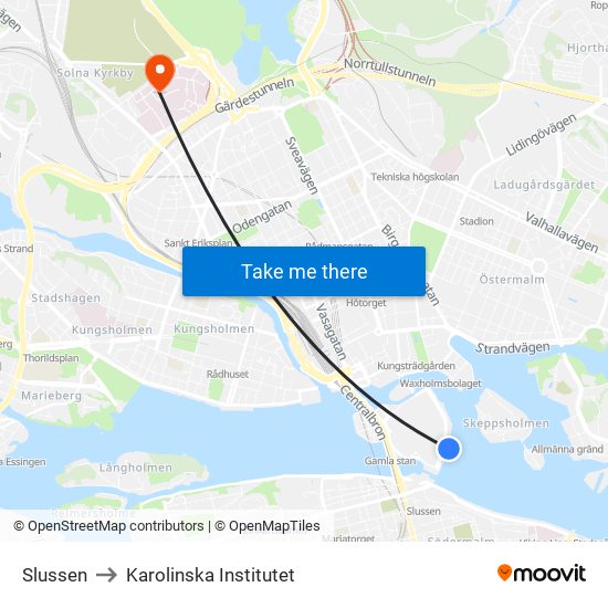 Slussen to Karolinska Institutet map