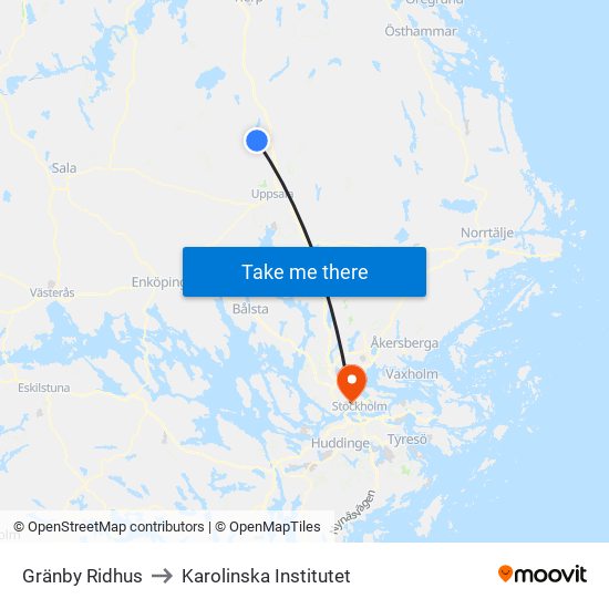 Gränby Ridhus to Karolinska Institutet map