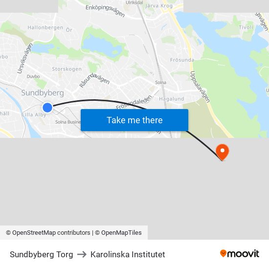 Sundbyberg Torg to Karolinska Institutet map