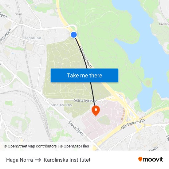 Haga Norra to Karolinska Institutet map