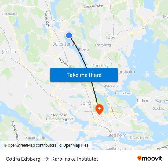 Södra Edsberg to Karolinska Institutet map