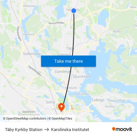 Täby Kyrkby Station to Karolinska Institutet map