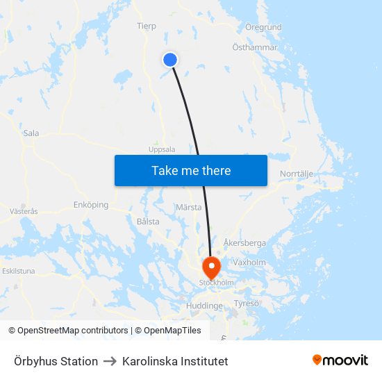 Örbyhus Station to Karolinska Institutet map