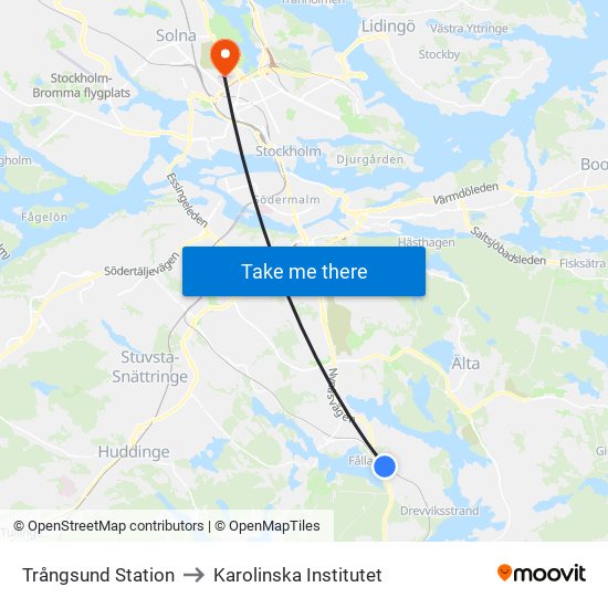 Trångsund Station to Karolinska Institutet map