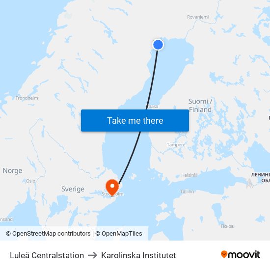 Luleå Centralstation to Karolinska Institutet map