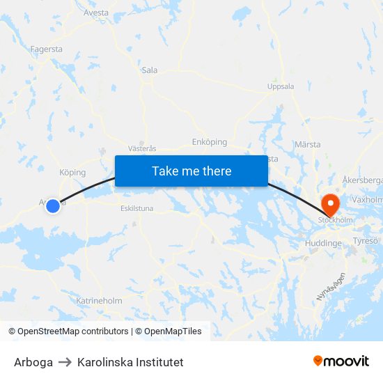 Arboga to Karolinska Institutet map