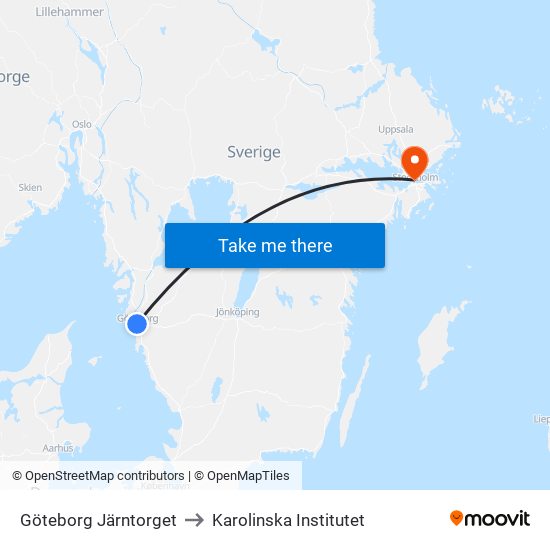 Göteborg Järntorget to Karolinska Institutet map