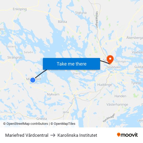 Mariefred Vårdcentral to Karolinska Institutet map