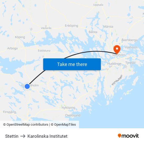 Stettin to Karolinska Institutet map