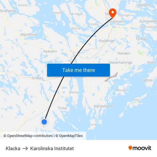 Klacka to Karolinska Institutet map