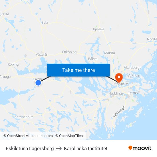 Eskilstuna Lagersberg to Karolinska Institutet map