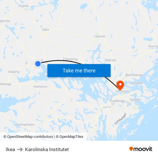 Ikea to Karolinska Institutet map