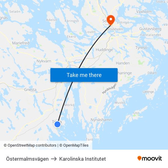 Östermalmsvägen to Karolinska Institutet map