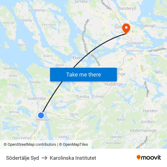 Södertälje Syd to Karolinska Institutet map