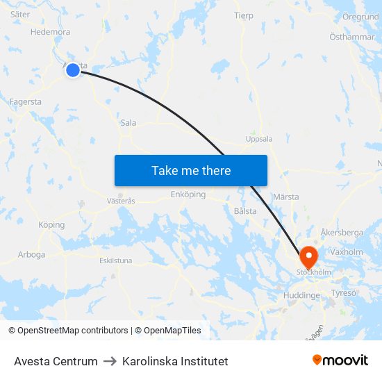 Avesta Centrum to Karolinska Institutet map