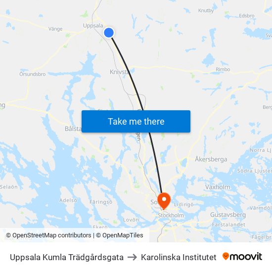 Uppsala Kumla Trädgårdsgata to Karolinska Institutet map