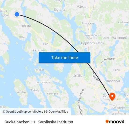 Ruckelbacken to Karolinska Institutet map