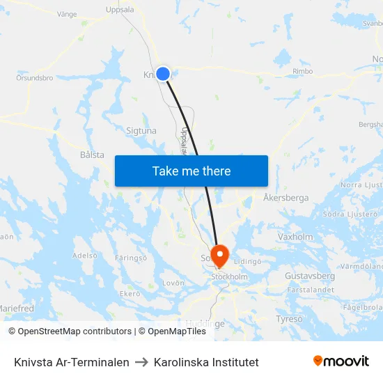 Knivsta Ar-Terminalen to Karolinska Institutet map