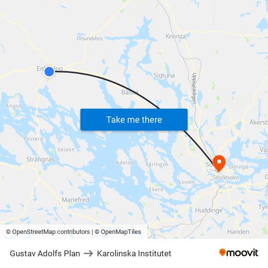 Gustav Adolfs Plan to Karolinska Institutet map