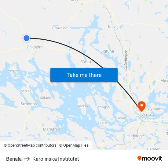 Benala to Karolinska Institutet map