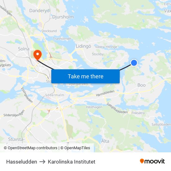 Hasseludden to Karolinska Institutet map