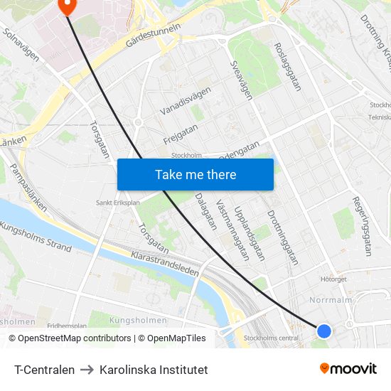 T-Centralen to Karolinska Institutet map