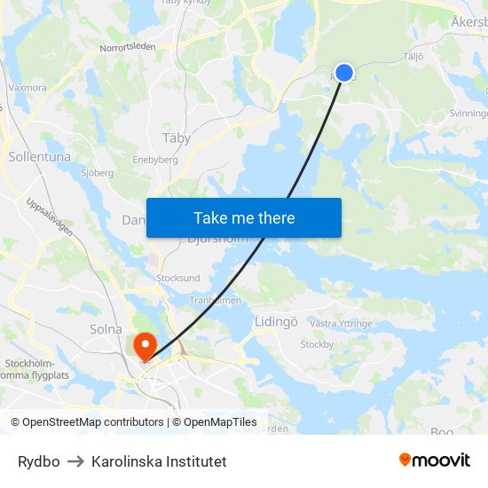 Rydbo to Karolinska Institutet map