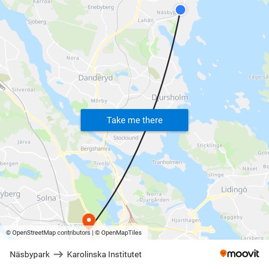 Näsbypark to Karolinska Institutet map