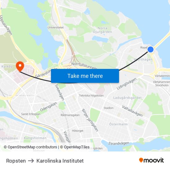 Ropsten to Karolinska Institutet map